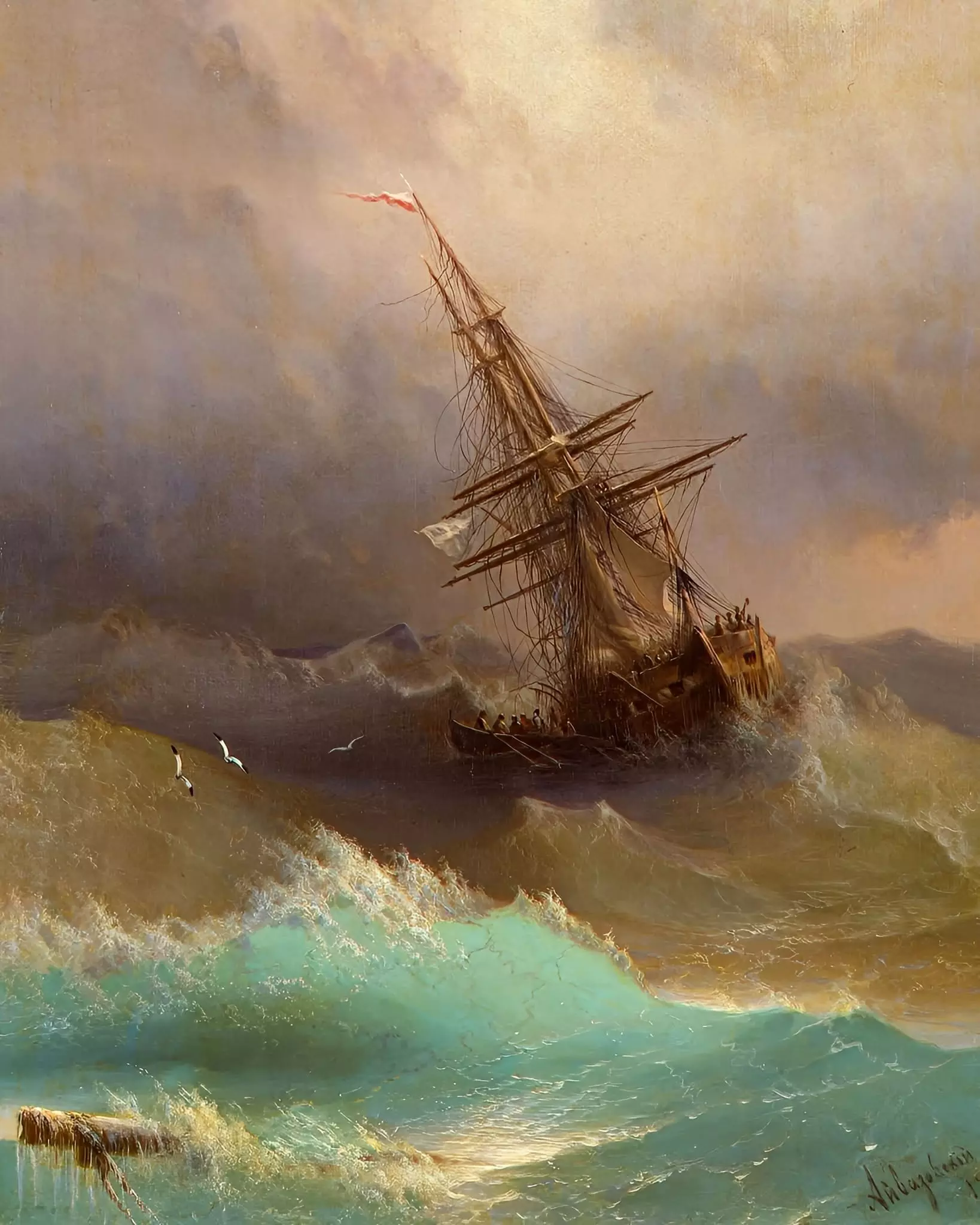 Ivan Aivazovsky painting Ship in the Stormy Sea, 1887