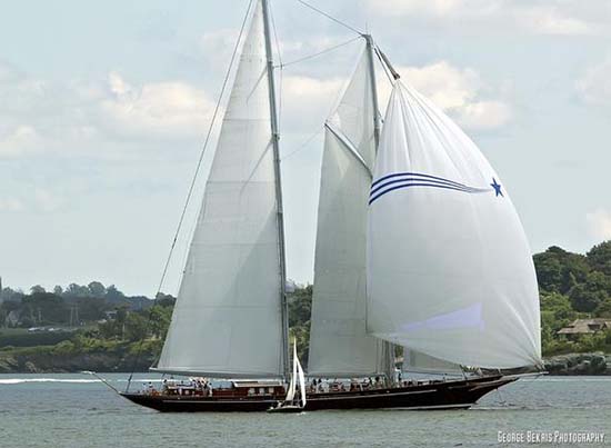 Schooner Meteor flying her gennaker with an ATN Spinnaker Sleeve off Newport