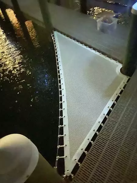 Dock corner detail showing SuperTramp construction with stainless cable