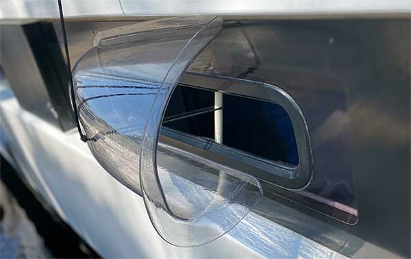 Boat AirScoop secured over an opening port