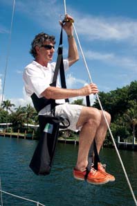 standing on leg straps to slide the chair ascender