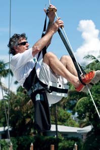 sitting on the chair to slide the leg-strap ascender