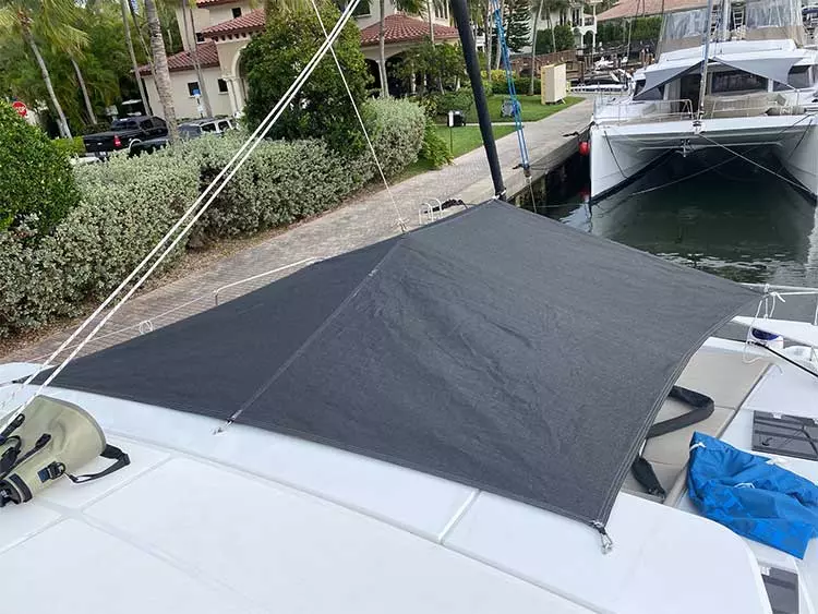 Bali 4.6 catamaran with ATN Multi Awning in black, stern view