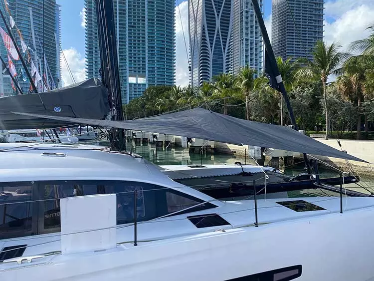 ATN Forward Awning on a Outremer 55 catamaran with low windage and maximum headroom